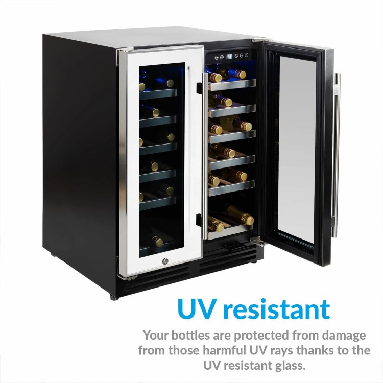 electriQ 36 Bottle Freestanding Under Counter Wine Cooler Full Dual Zone 60cm Wide 82cm Tall - White