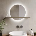 A1/ERSA0500 ONLY OPENED - Round Backlit LED Heated Bathroom Mirror with Oak Shelf - 500mm - Ersa
