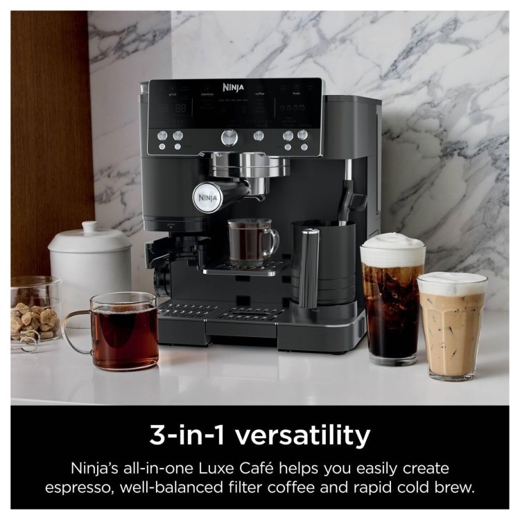 Ninja ES601UKBK Luxe Café Premier – 3-in-1 Bean-to-Cup Espresso Machine with Integrated Grinder & Milk Frother