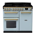 ESDL100DFPMSB/AB1 Rangemaster Estel Deluxe 100cm Dual Fuel Range Cooker - Misty Blue + Brass