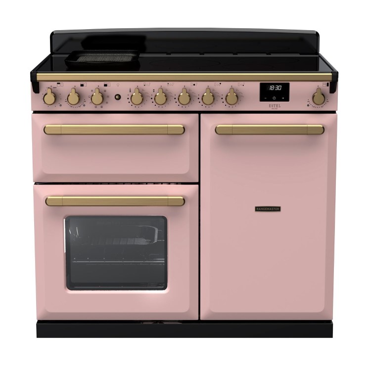Rangemaster Estel Deluxe 100cm Induction Range Cooker - Pale Pink + Brass