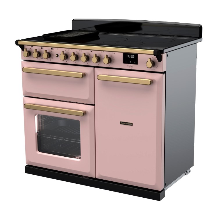 Rangemaster Estel Deluxe 100cm Induction Range Cooker - Pale Pink + Brass