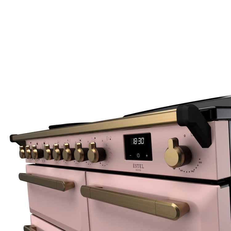 Rangemaster Estel Deluxe 100cm Induction Range Cooker - Pale Pink + Brass