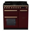 ESDL90DFPBOR/AB1 Rangemaster Estel Deluxe 90cm Dual Fuel Range Cooker - Bordeaux + Brass