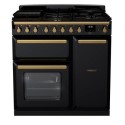 ESDL90DFPGBL/AB1 Rangemaster Estel Deluxe 90cm Dual Fuel Range Cooker - Gloss Black + Brass