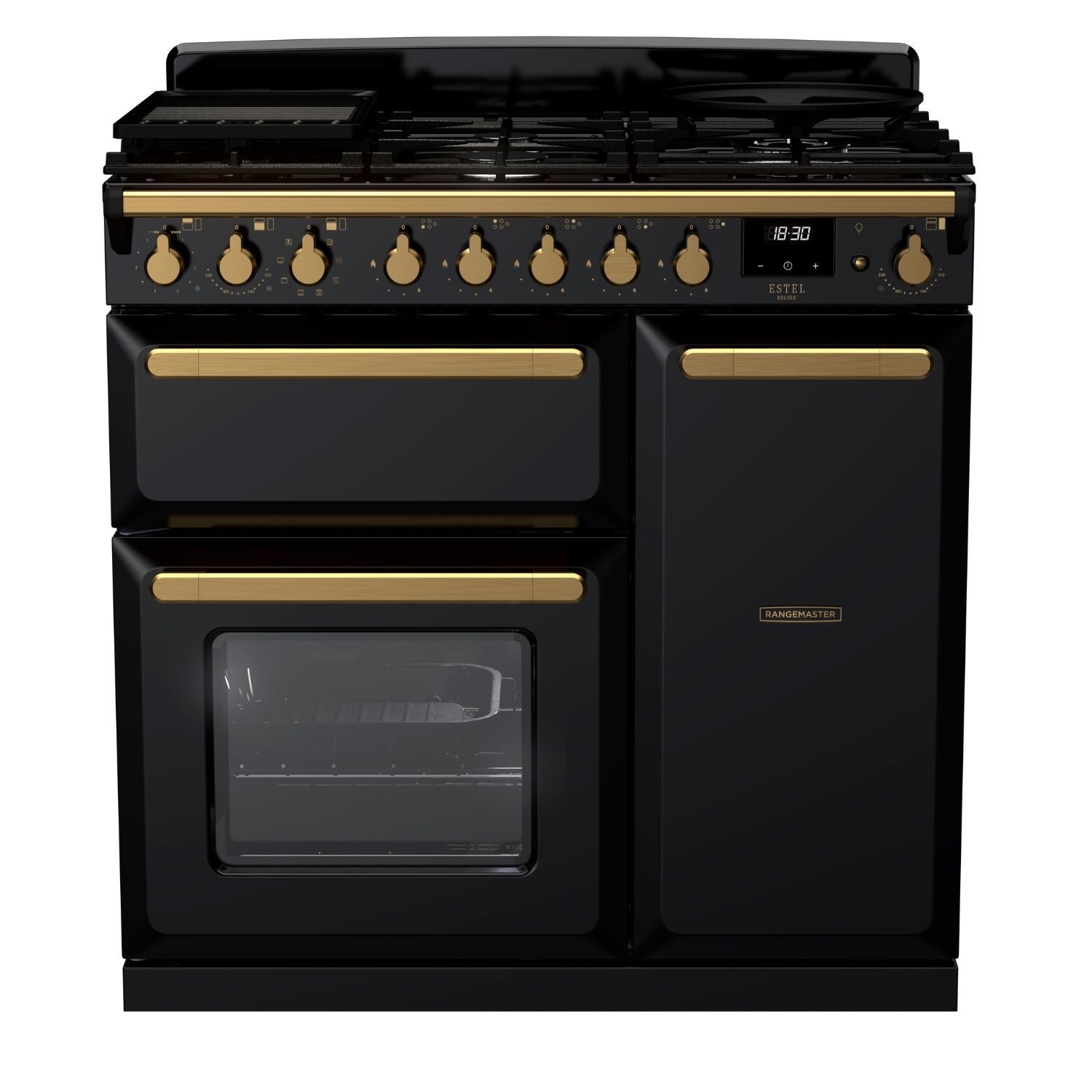 Estel Deluxe 90cm Dual Fuel Range Cooker Gloss + Brass