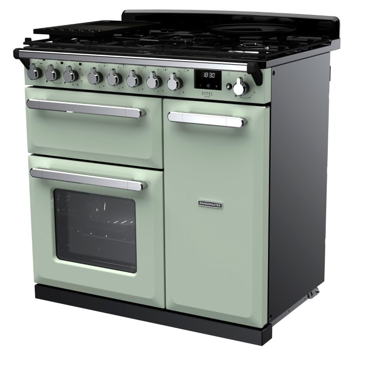 Rangemaster Estel Deluxe 90cm Dual Fuel Range Cooker - Mint + Chrome