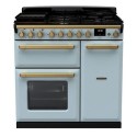 ESDL90DFPMSB/AB1 Rangemaster Estel Deluxe 90cm Dual Fuel Range Cooker - Misty Blue + Brass