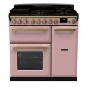 ESDL90DFPPPK/AB1 Rangemaster Estel Deluxe 90cm Dual Fuel Range Cooker - Pale Pink + Brass