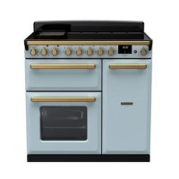 Rangemaster Estel Deluxe 90cm Induction Range Cooker - Misty Blue + Brass Rangemaster Estel Deluxe 90cm Induction Range Cooker - Misty Blue + Brass