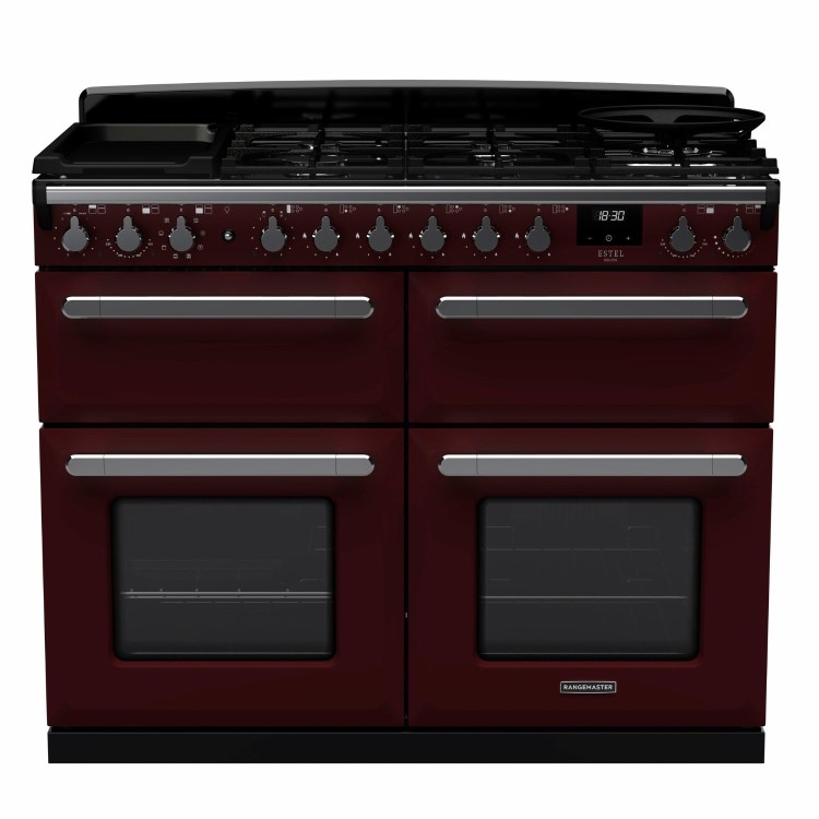 Rangemaster Estel Deluxe 110cm Dual Fuel Range Cooker - Bordeaux + Chrome