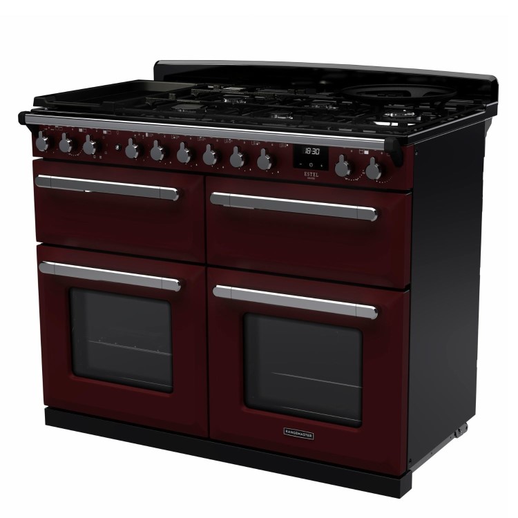 Rangemaster Estel Deluxe 110cm Dual Fuel Range Cooker - Bordeaux + Chrome