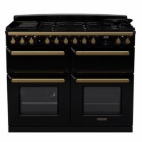 Rangemaster Estel Deluxe 110cm Dual Fuel Range Cooker - Gloss Gloss Black + Brass