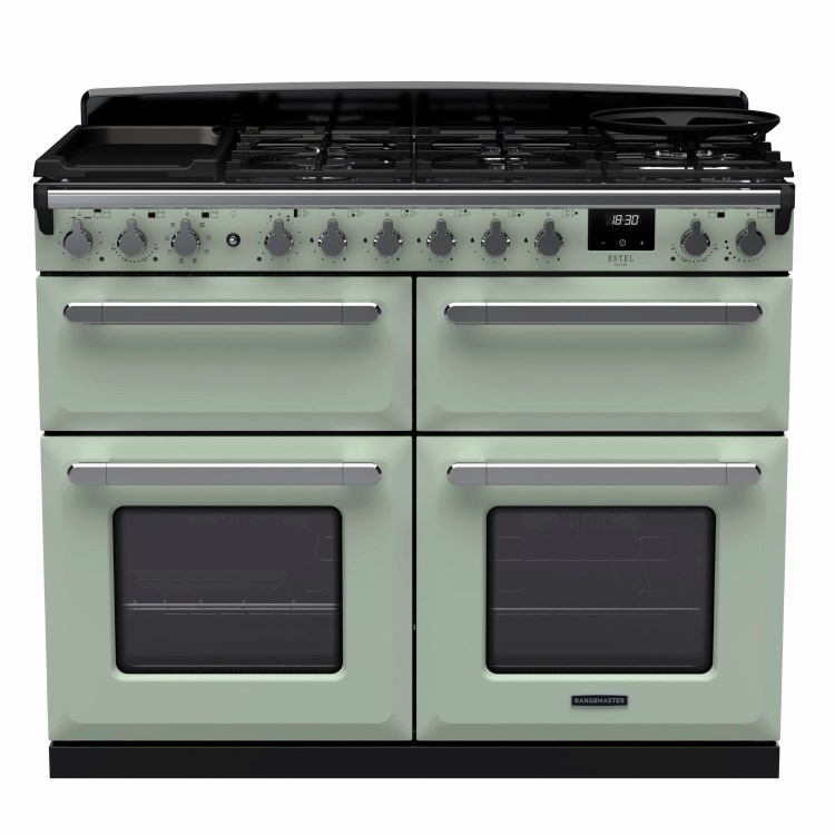 Rangemaster Estel Deluxe 110cm Dual Fuel Range Cooker - Mint + Chrome