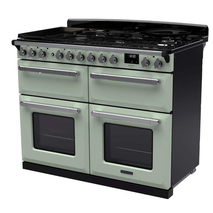 Rangemaster Estel Deluxe 110cm Dual Fuel Range Cooker - Mint + Chrome