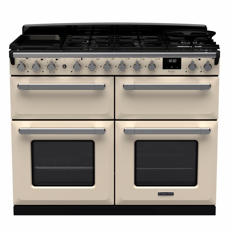 Rangemaster Estel Deluxe 110cm Dual Fuel Range Cooker - Pale Cream + Chrome