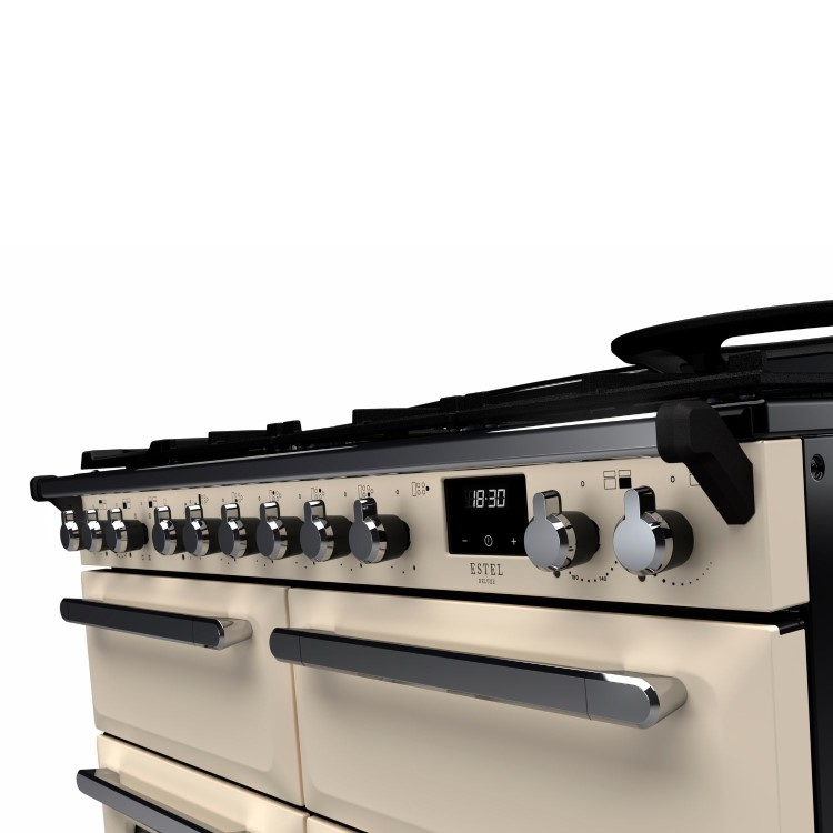 Rangemaster Estel Deluxe 110cm Dual Fuel Range Cooker - Pale Cream + Chrome