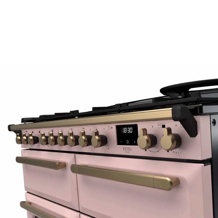 Rangemaster Estel Deluxe 110cm Dual Fuel Range Cooker - Pale Pink + Brass