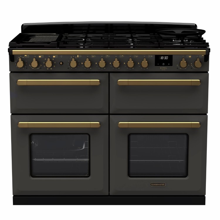 Rangemaster Estel Deluxe 110cm Dual Fuel Range Cooker - Slate + Brass