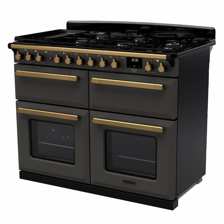 Rangemaster Estel Deluxe 110cm Dual Fuel Range Cooker - Slate + Brass