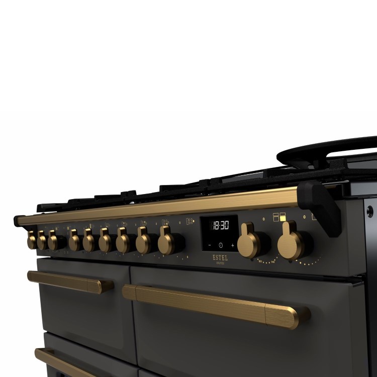 Rangemaster Estel Deluxe 110cm Dual Fuel Range Cooker - Slate + Brass