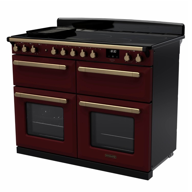 Rangemaster Estel Deluxe 110cm Induction Range Cooker - Bordeaux + Brass