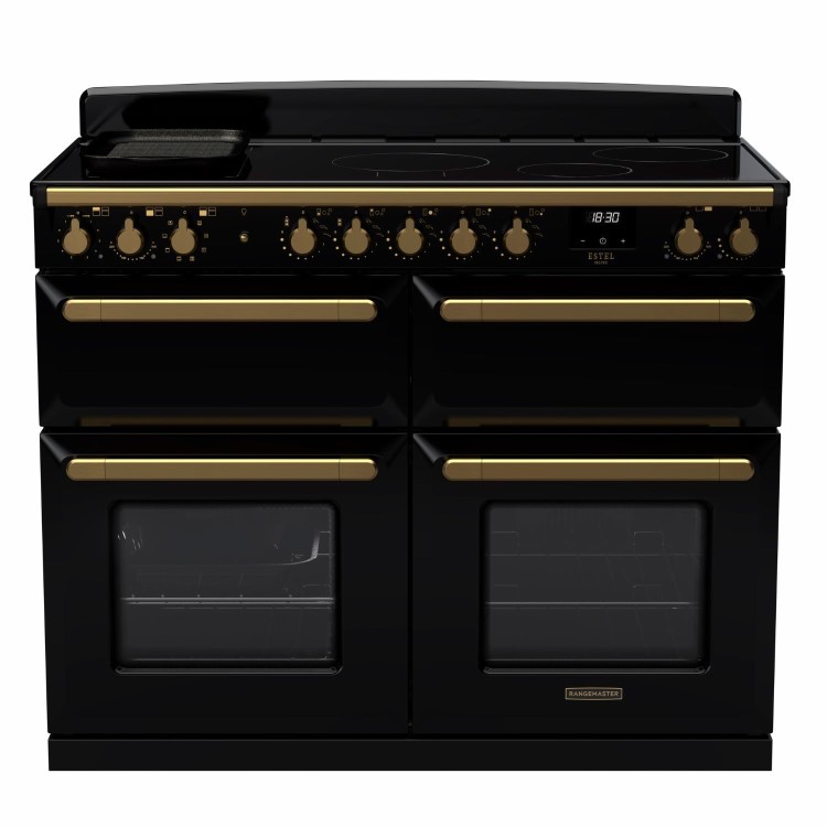 Rangemaster Estel Deluxe 110cm Induction Range Cooker - Gloss Black + Brass