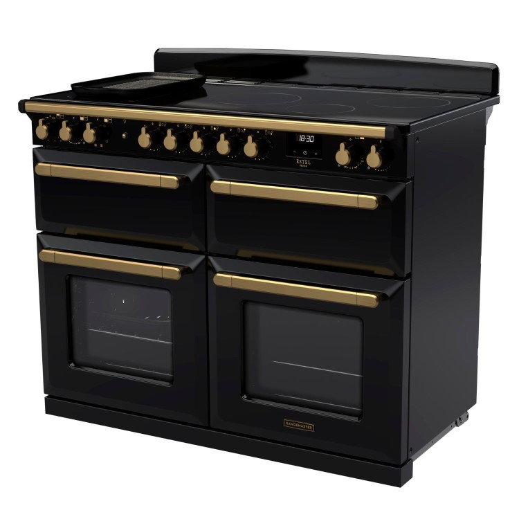 Rangemaster Estel Deluxe 110cm Induction Range Cooker - Gloss Black + Brass