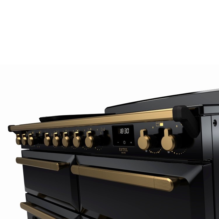 Rangemaster Estel Deluxe 110cm Induction Range Cooker - Gloss Black + Brass