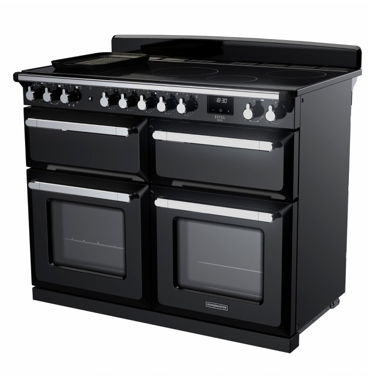 Rangemaster Estel Deluxe 110cm Induction Range Cooker - Gloss Black + Chrome