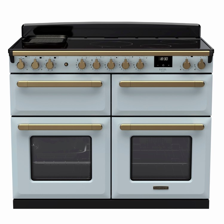 Rangemaster Estel Deluxe 110cm Induction Range Cooker - Misty Blue + Brass
