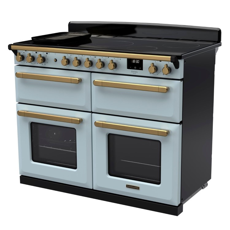 Rangemaster Estel Deluxe 110cm Induction Range Cooker - Misty Blue + Brass