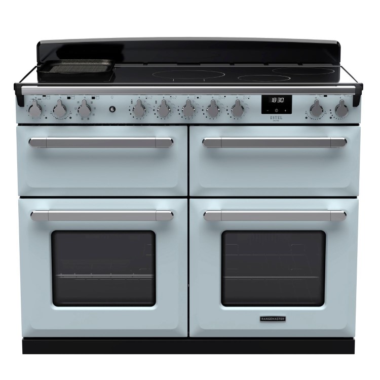 Rangemaster Estel Deluxe 110cm Induction Range Cooker - Misty Blue + Chrome