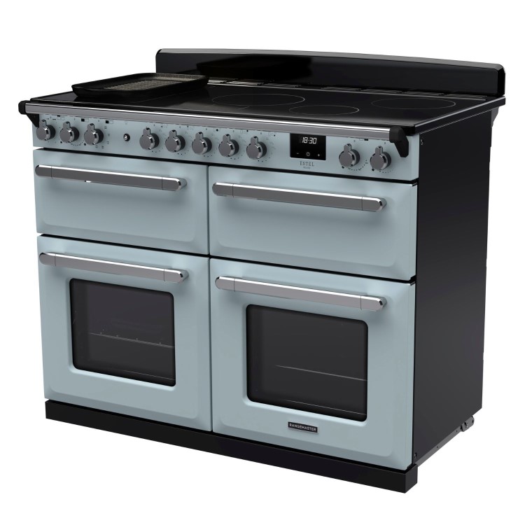 Rangemaster Estel Deluxe 110cm Induction Range Cooker - Misty Blue + Chrome