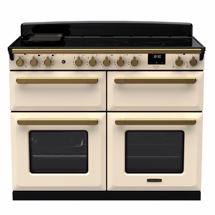 Rangemaster Estel Deluxe 110cm Induction Range Cooker - Pale Cream + Brass