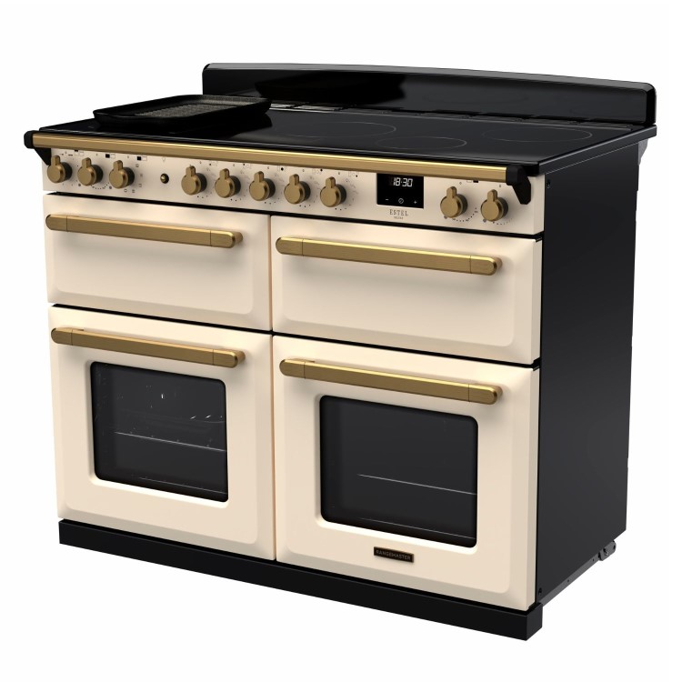 Rangemaster Estel Deluxe 110cm Induction Range Cooker - Pale Cream + Brass