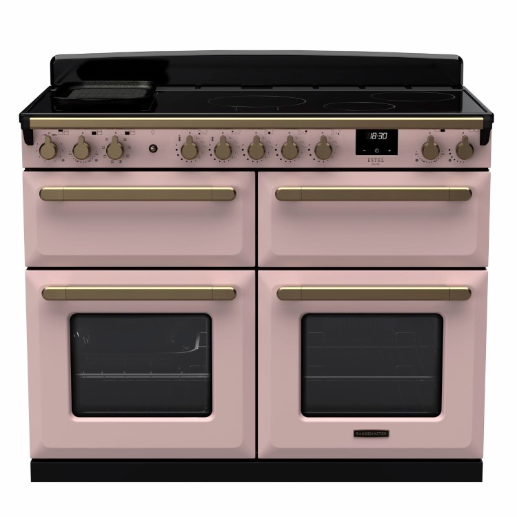 Rangemaster Estel Deluxe 110cm Induction Range Cooker - Pale Pink + Brass