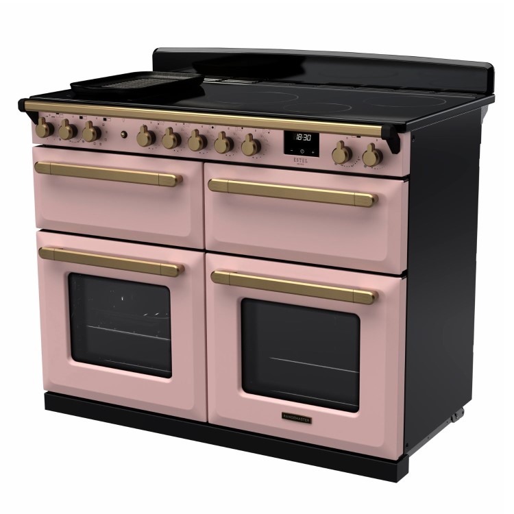 Rangemaster Estel Deluxe 110cm Induction Range Cooker - Pale Pink + Brass