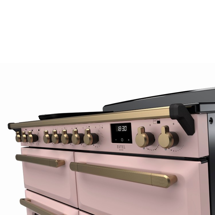 Rangemaster Estel Deluxe 110cm Induction Range Cooker - Pale Pink + Brass