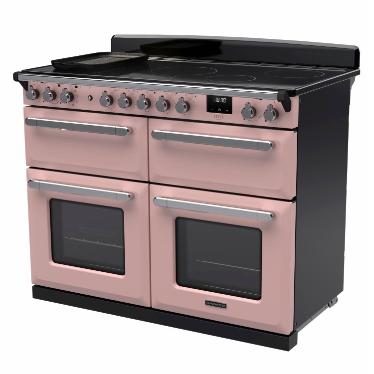 Rangemaster Estel Deluxe 110cm Induction Range Cooker - Pale Pink + Chrome