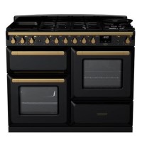 Rangemaster Estel Deluxe 110cm Dual Fuel Range Cooker - Gloss Black + Brass Rangemaster Estel Deluxe 110cm Dual Fuel Range Cooker - Gloss Black + Brass