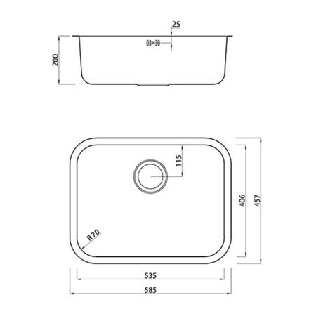 1810 Sink Company 1 Bowl Stainless Steel Chrome Undermount Kitchen Sink - EU/55/U/MS/037