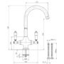 Brass Traditional Monobloc Kitchen Mixer Tap with Dual White Levers - Enza Evelyn