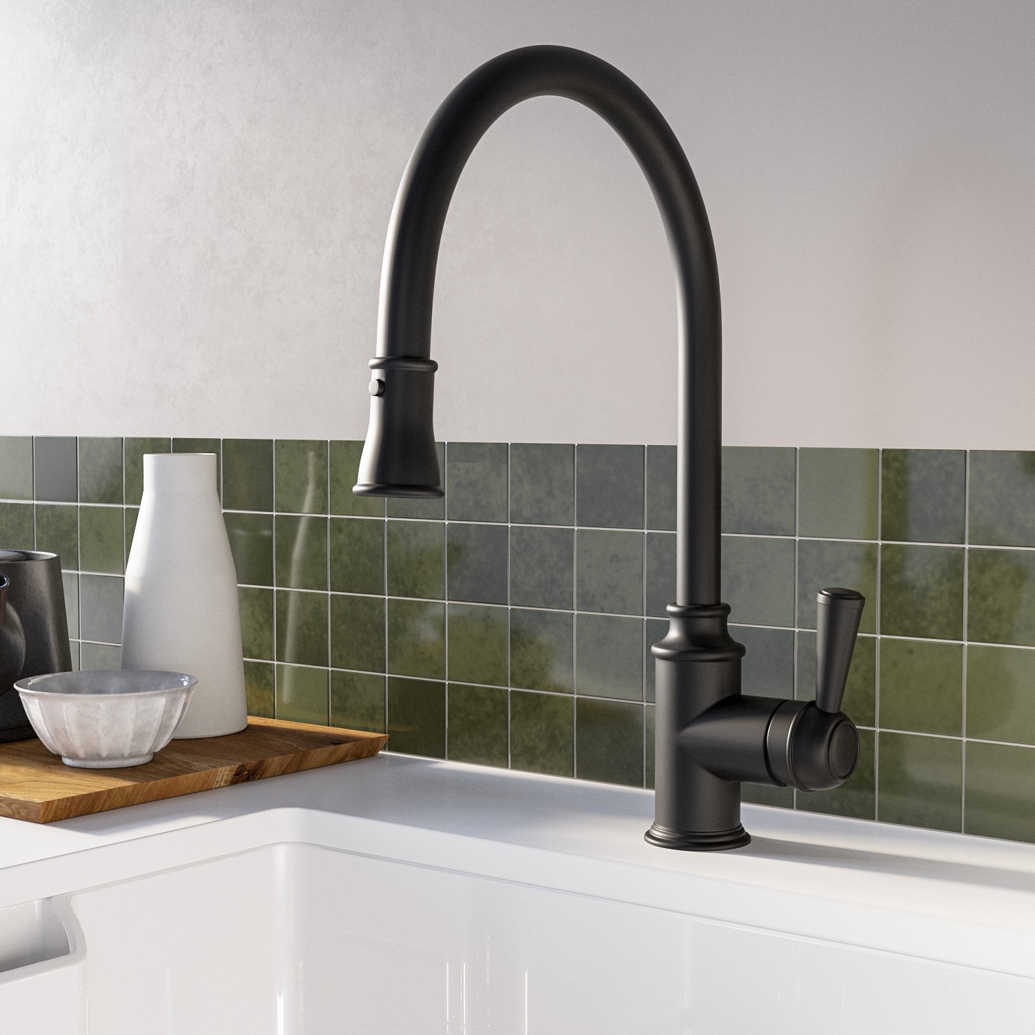 Black Single Lever Pull Out Traditional Monobloc Kitchen Mixer Tap - Enza Evelyn Black Single Lever Pull Out Traditional Monobloc Kitchen Mixer Tap - Enza Evelyn