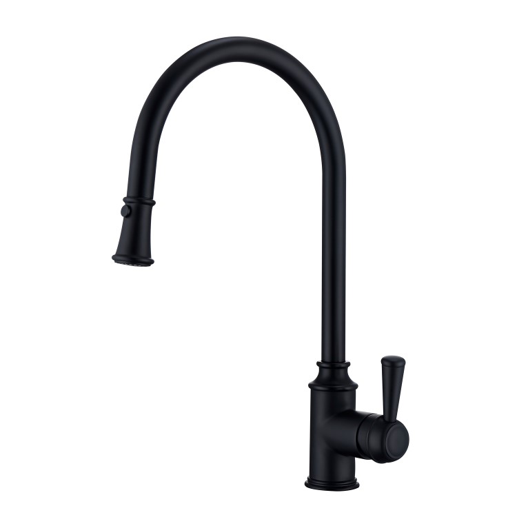 ONLY OPENED - Traditional Single Lever Pull Out Matt Black Monobloc Kitchen Sink Mixer Tap - Evelyn