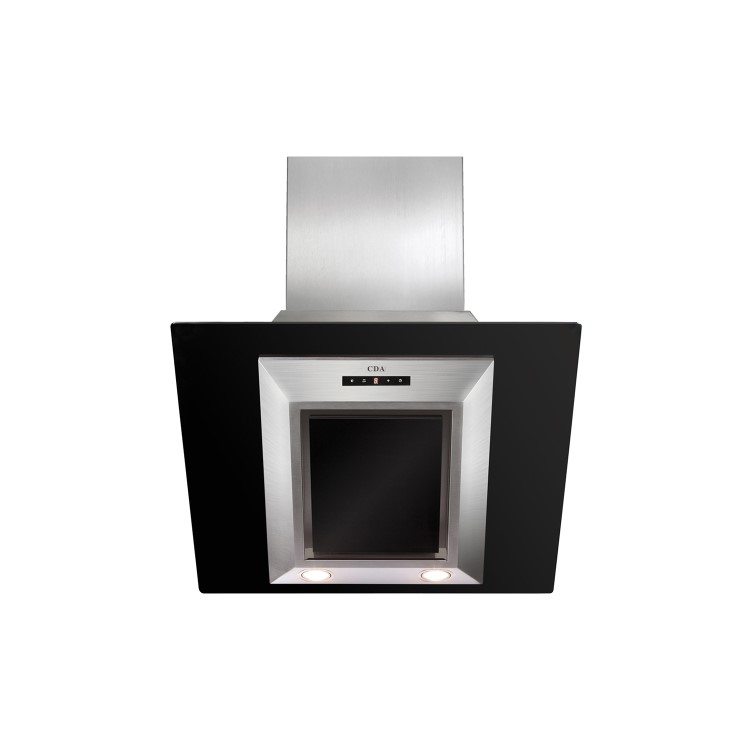 GRADE A1 - CDA EVG6BL Designer Angled 60cm Chimney Cooker Hood Black With Black Glass