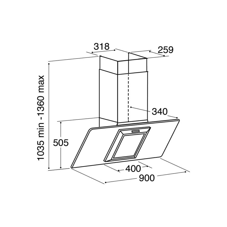 Refurbished CDA EVG9SS Designer Angled 90cm Chimney Cooker Hood Stainless Steel
