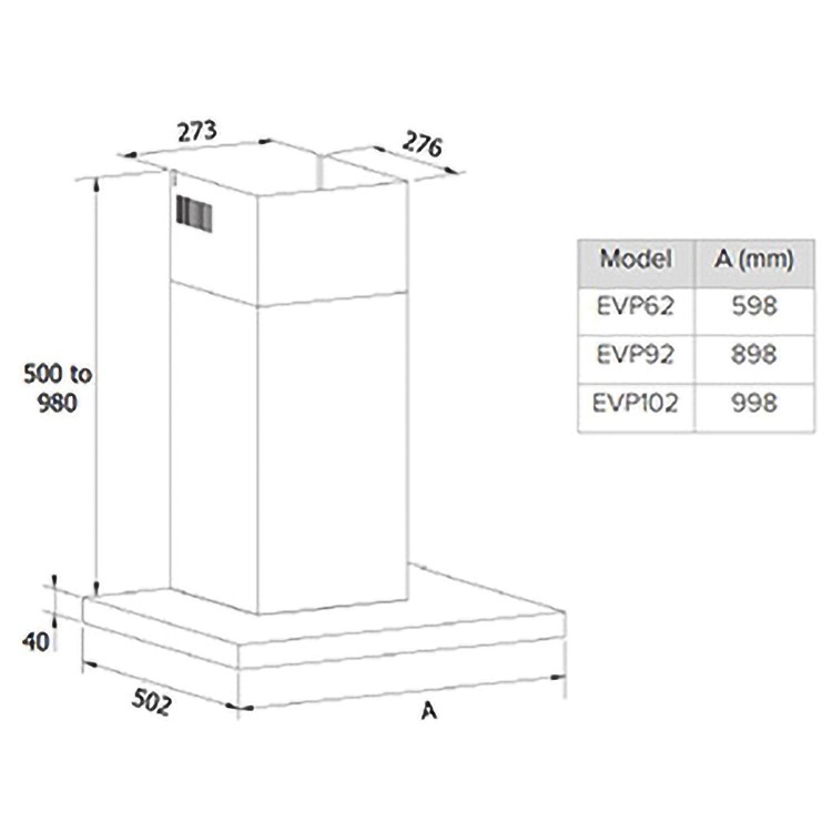 CDA 100cm Slimline Chimney Hood - Stainless Steel