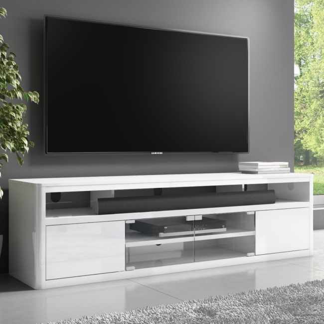 Large White High Gloss TV Unit with Soundbar Shelf Neo EVQ005