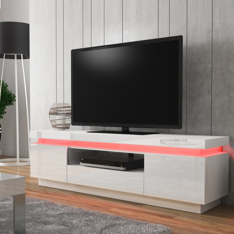 Evoque LED Light Effects White High Gloss TV Unit